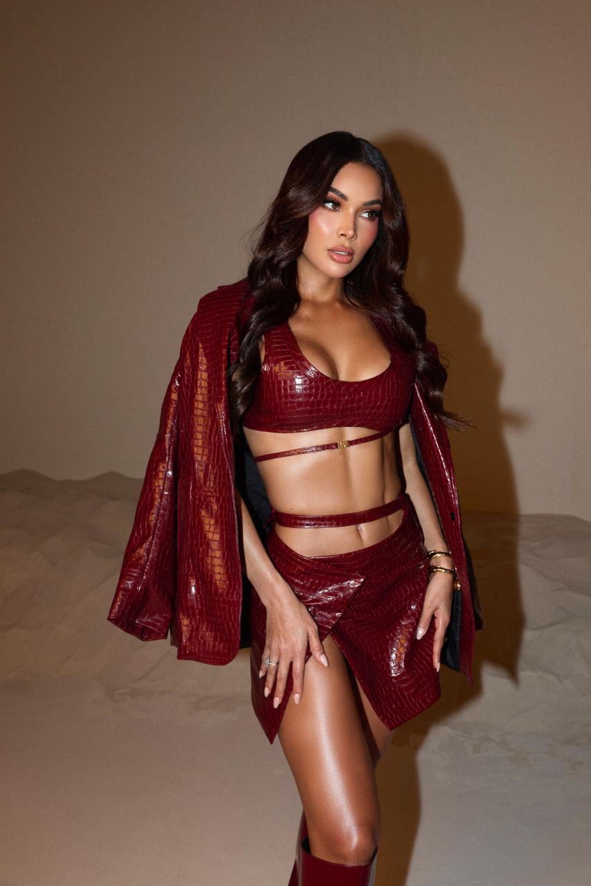 Burgundy Croc Faux Leather Three-Piece Set