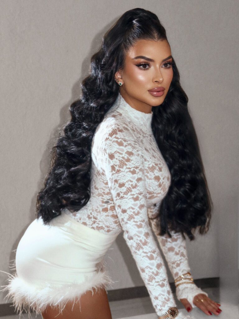 White Lace Bodysuit & Feather Mini Skirt Set