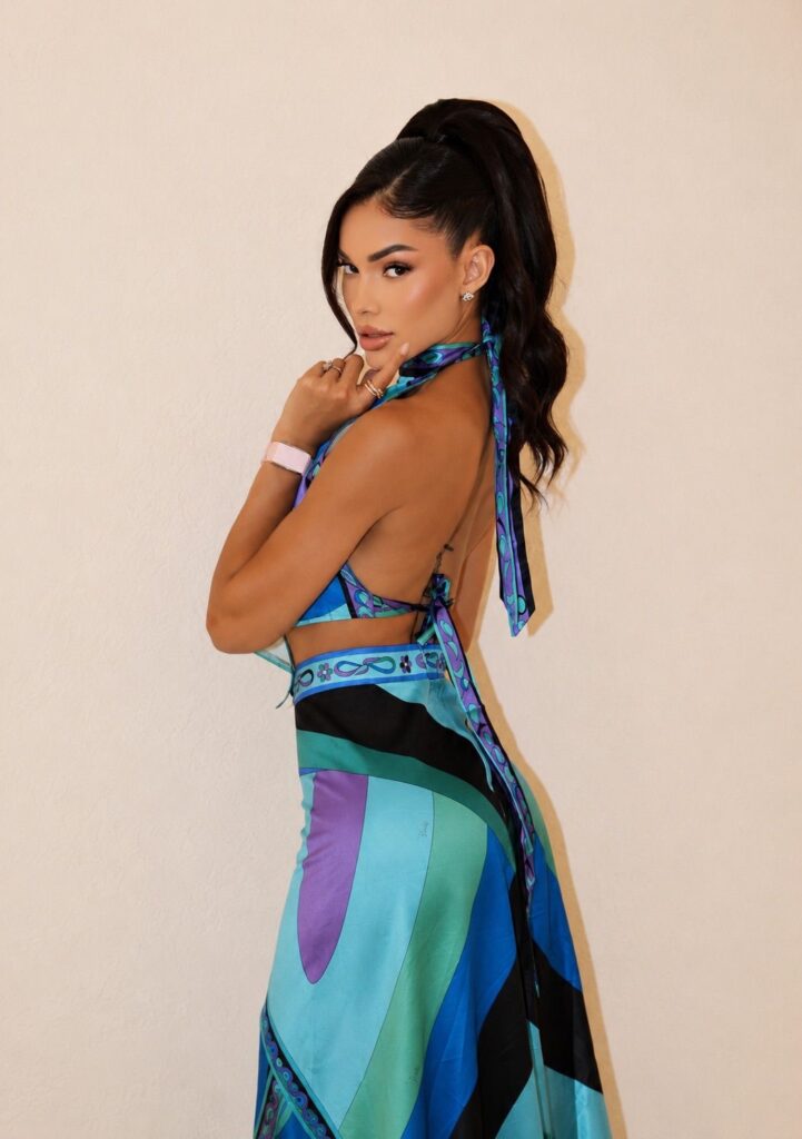 Emilio Pucci Teal Geometric Print Satin Set